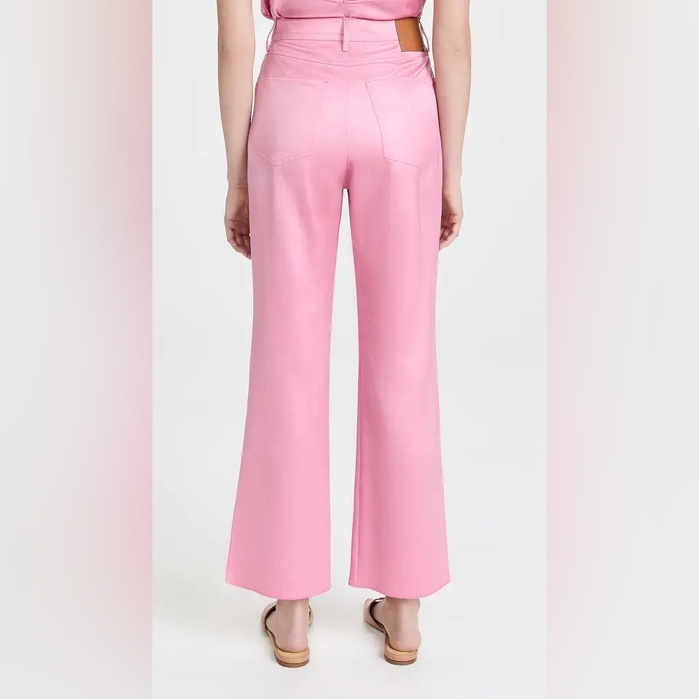 NWT $525 Nanushka Vaeda Navy Glossy Satin 5 Pocket Cropped Flare Pants with Slit - Picture 3 of 9
